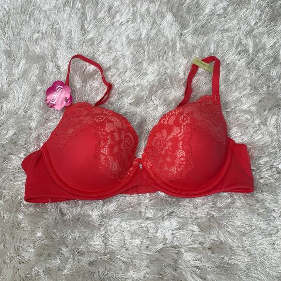 Maidenform Push Up Bra 34B Coral Lace - Picture 1 of 9